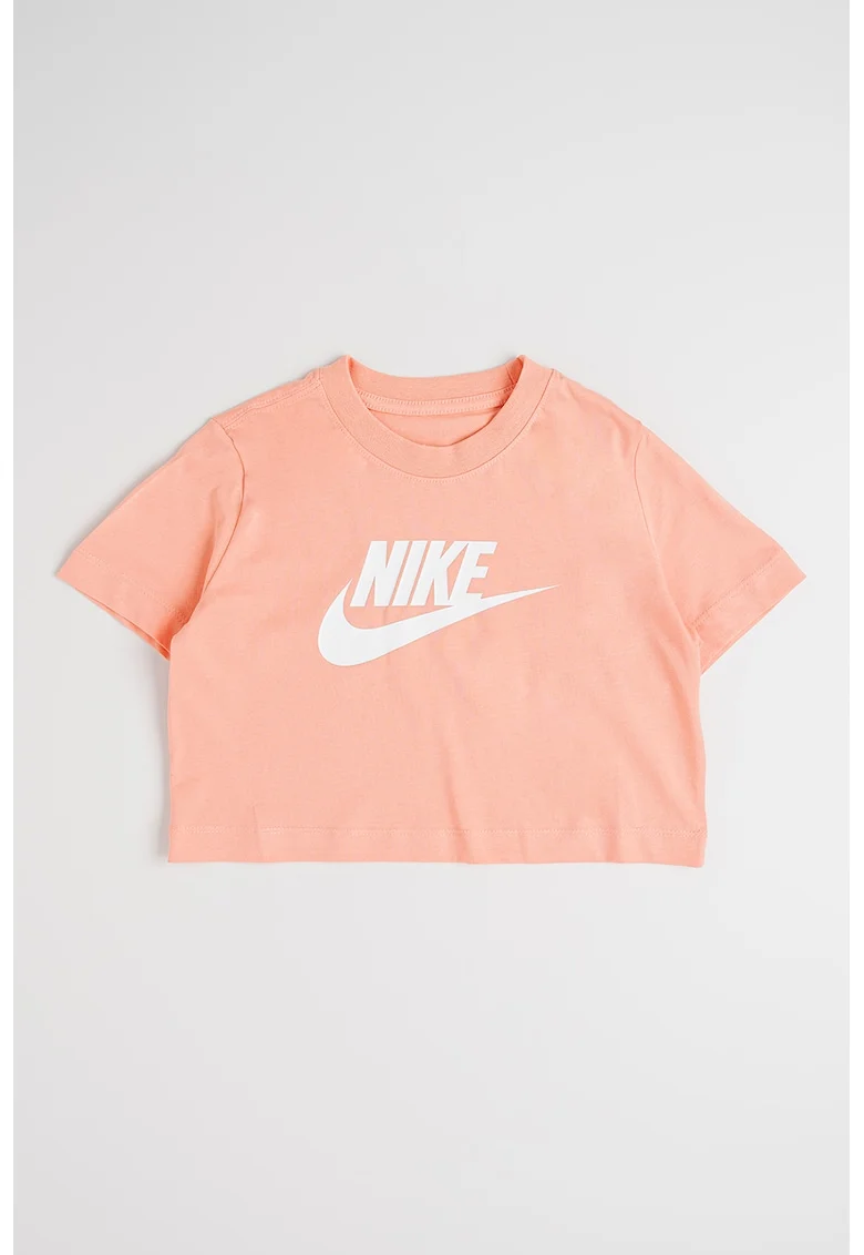 Tricou crop cu decolteu la baza gatului, Roz somon