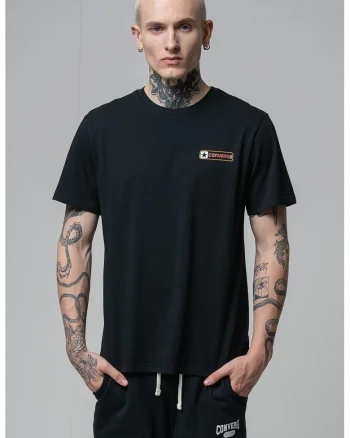 Tricou cu imprimeu logo pe partea din spate, Negru/Albastru glaciar