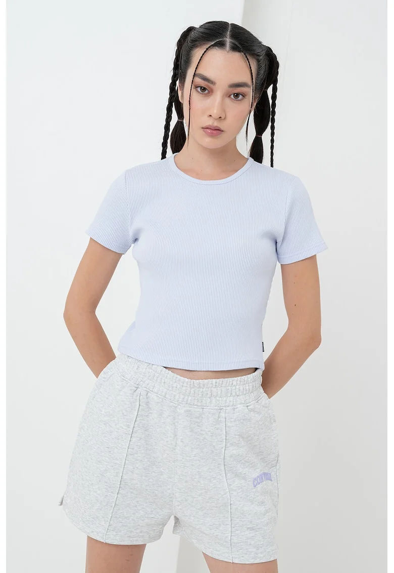 Tricou crop slim-fit, Albastru deschis