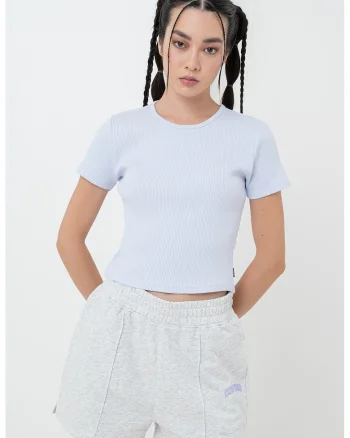 Tricou crop slim-fit, Albastru deschis