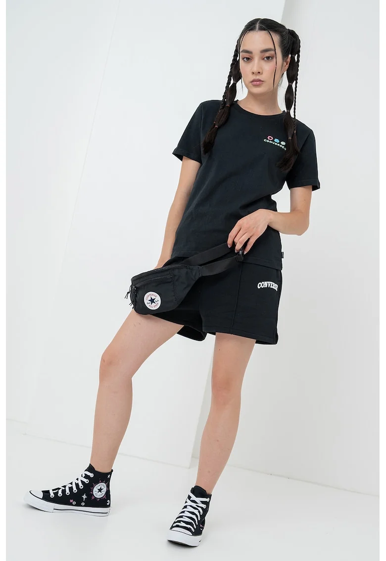 Tricou cu imprimeu grafic pe partea din spate Sea, Negru/Turcoaz