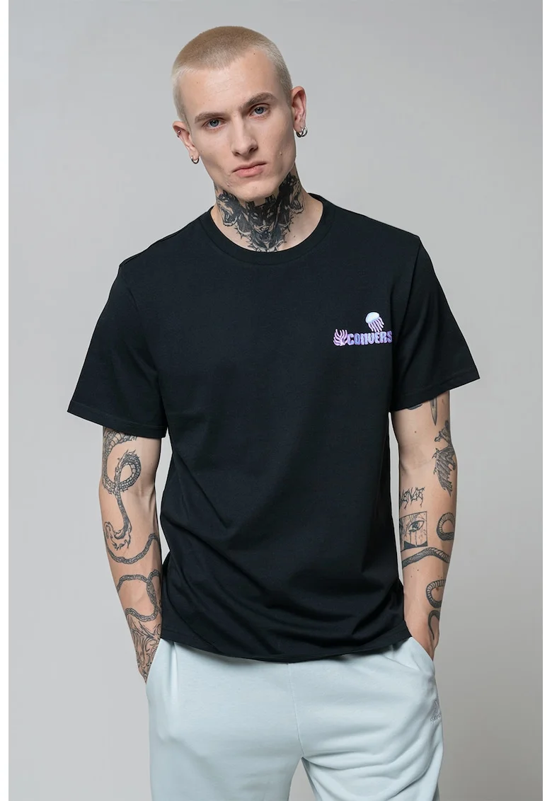 Tricou cu imprimeu pe spate Undersea, Negru/Violet
