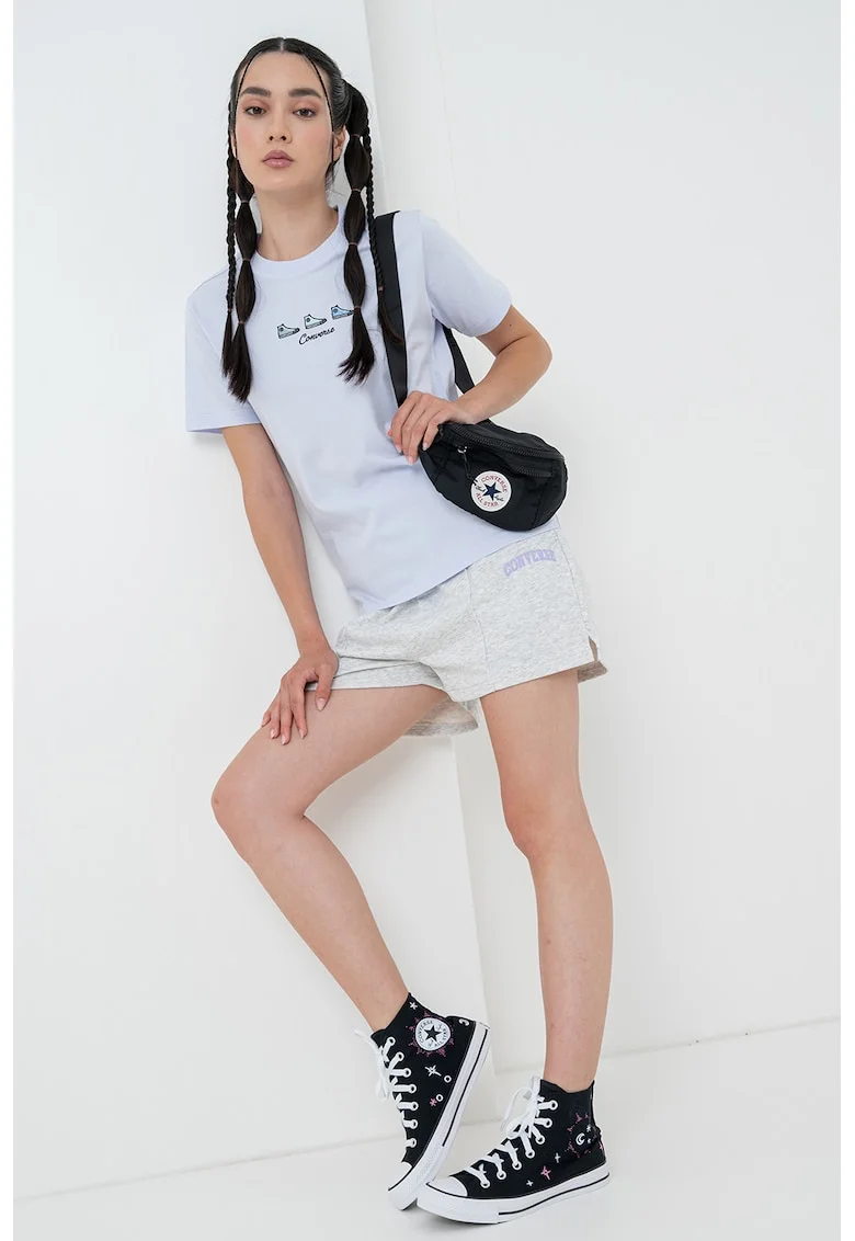 Tricou de bumbac cu logo brodat, Lila/Albastru