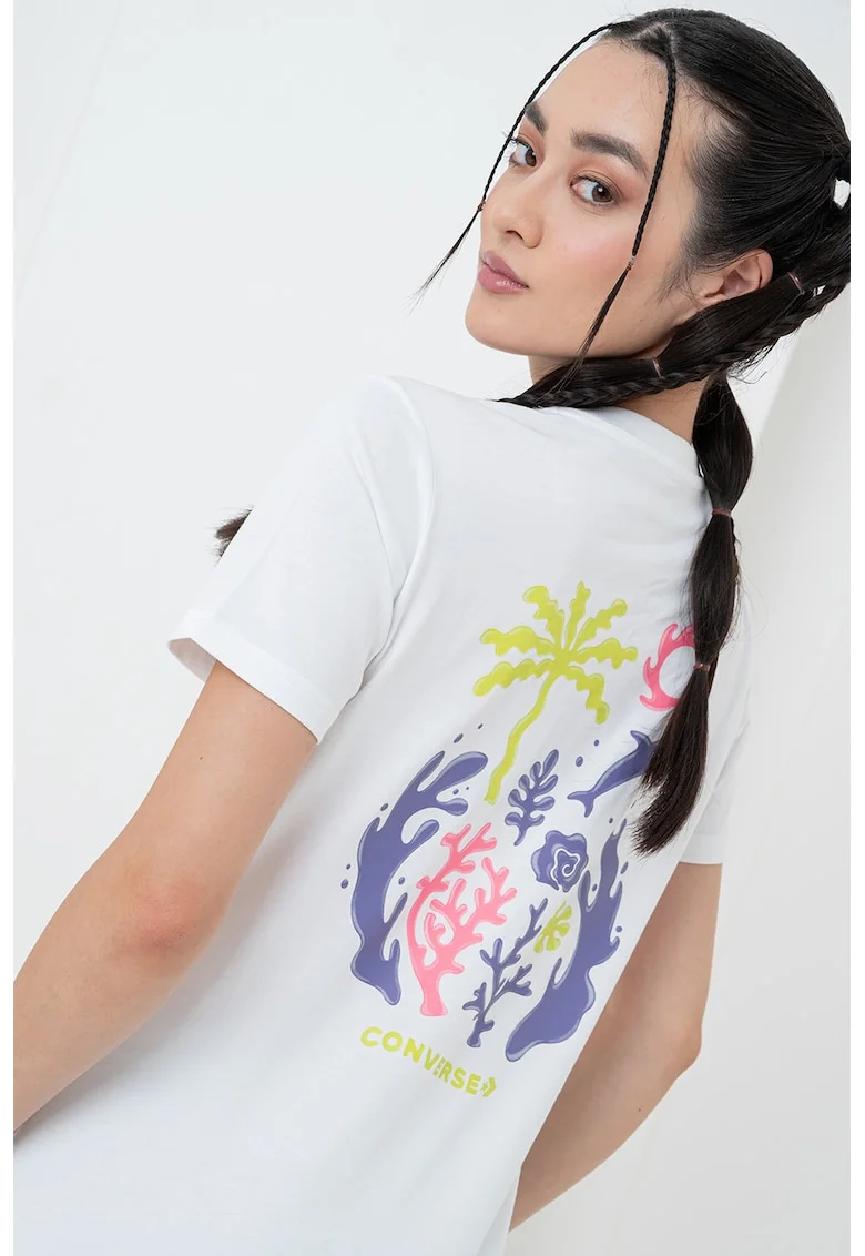 Tricou cu imprimeu grafic pe partea din spate Sea, Alb/Albastru lavanda