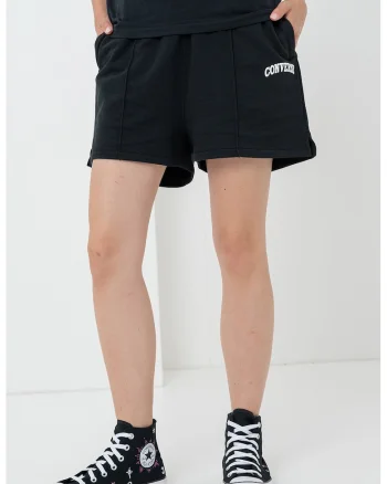Pantaloni scurti cu talie inalta si logo brodat, Alb/Negru