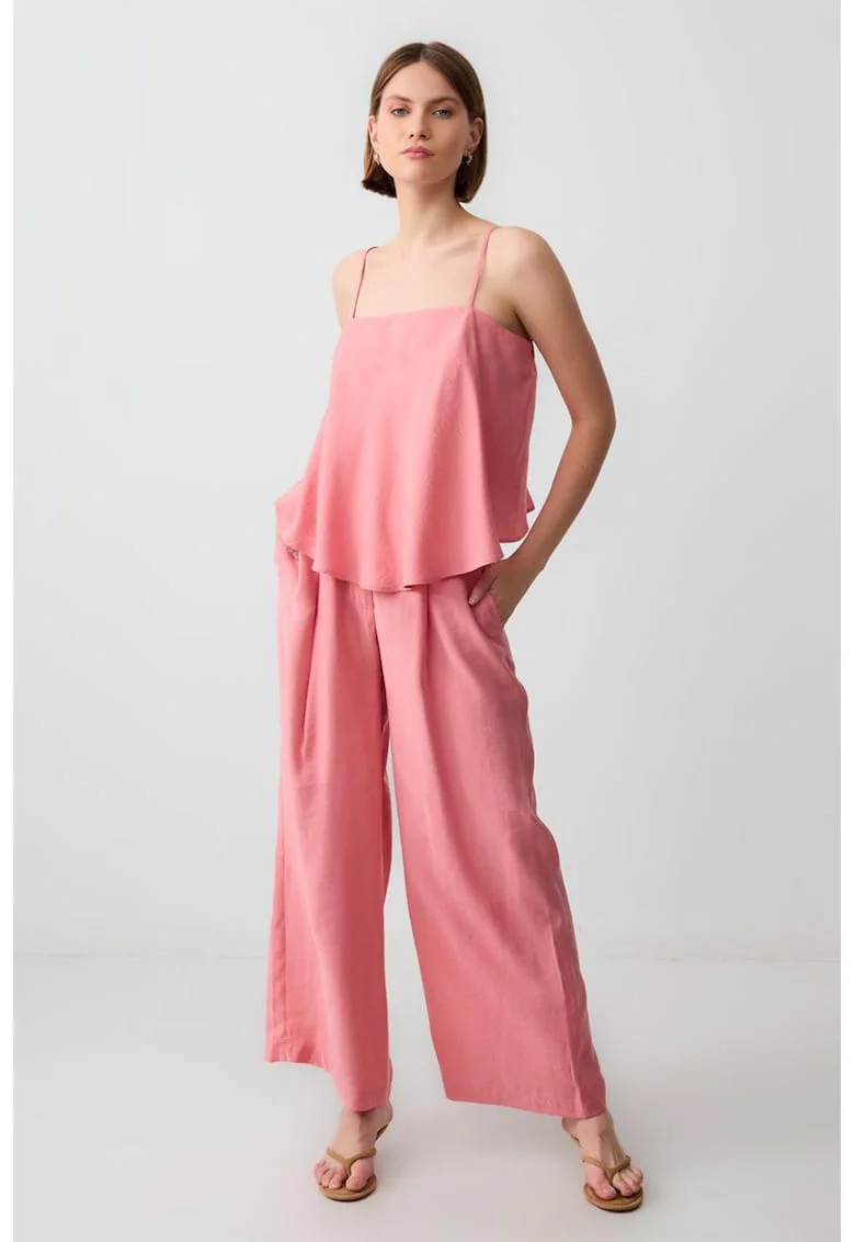 Pantaloni din amestec de modal cu croiala ampla, Roz pastel