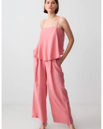 Pantaloni din amestec de modal cu croiala ampla, Roz pastel