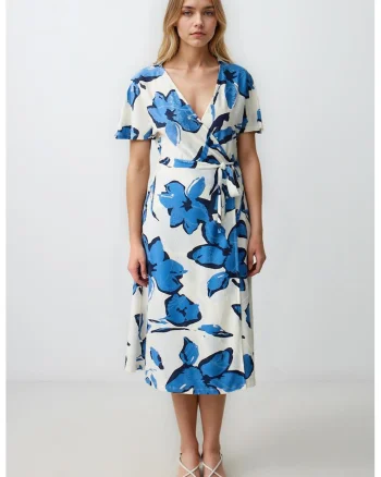 Rochie midi petrecuta, Albastru royal/Alb murdar
