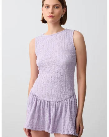 Rochie cambrata texturata cu terminatie cu volane, Lila
