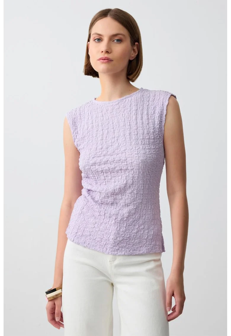 Bluza texturata cu decolteu la baza gatului, Lila
