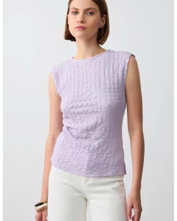 Bluza texturata cu decolteu la baza gatului, Lila