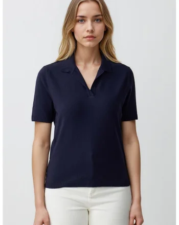 Tricou polo relaxed fit, Bleumarin
