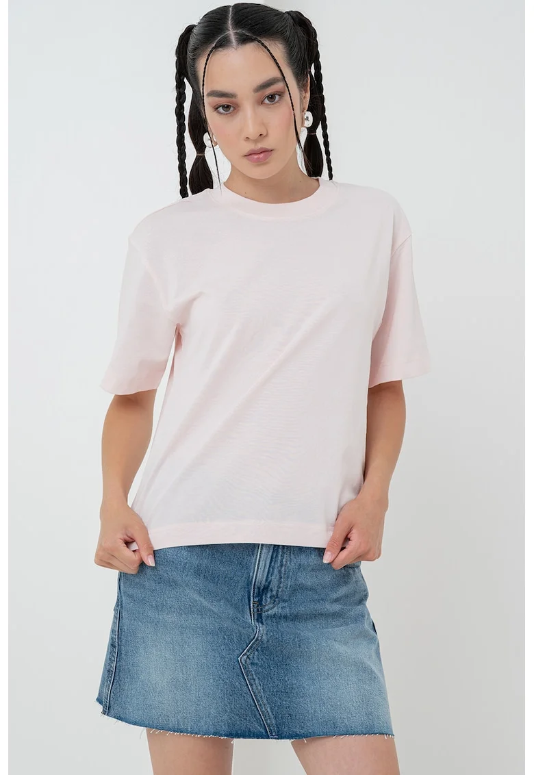 Tricou uni din bumbac organic, Roz pastel