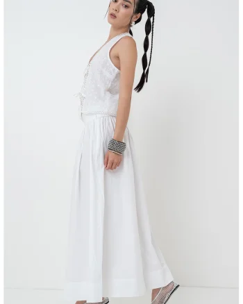 Fusta midi cu slit lateral, Alb