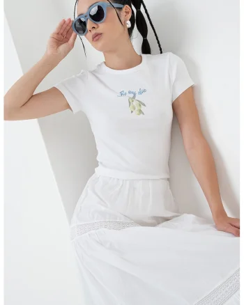 Tricou din amestec de bumbac organic cu imprimeu grafic pe partea din fata, Verde masliniu