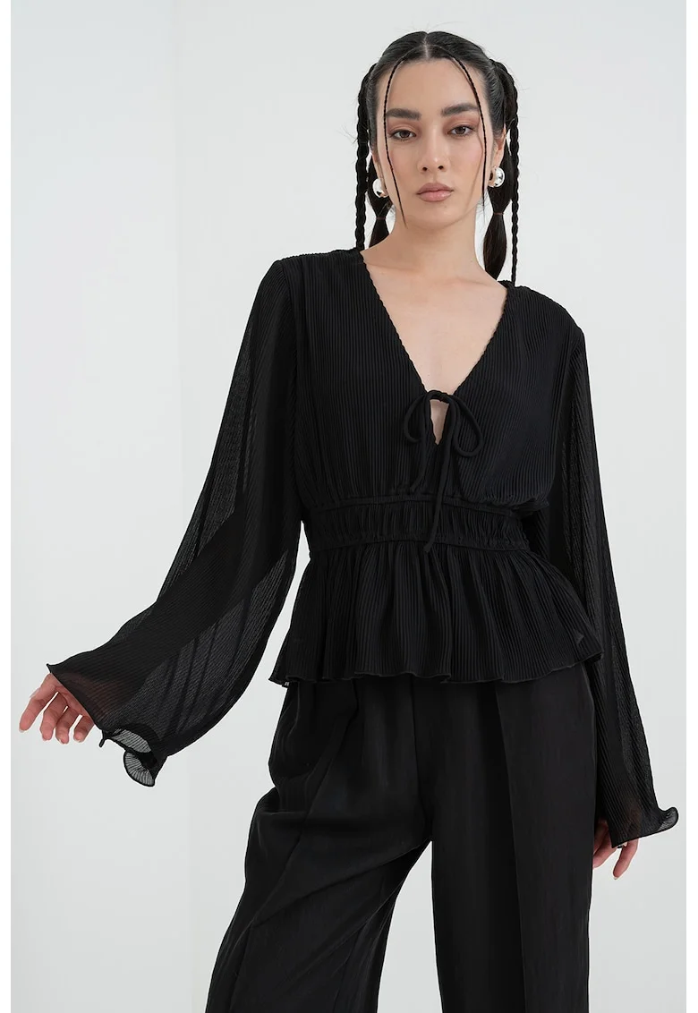 Bluza din peplum cu maneci evazate, Negru
