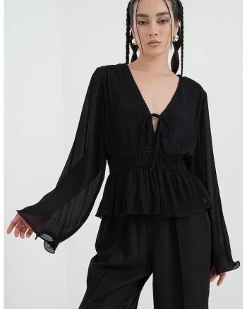 Bluza din peplum cu maneci evazate, Negru