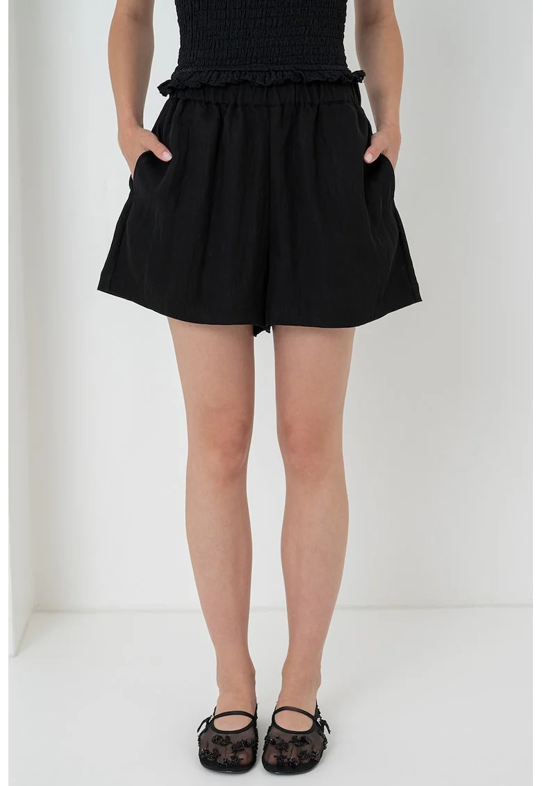 Pantaloni scurti din amestec de lyocell cu buzunare laterale, Negru
