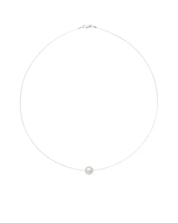 Colier fir transparent cu perla Preciosa alba si inchidere din Argint 925, Alb