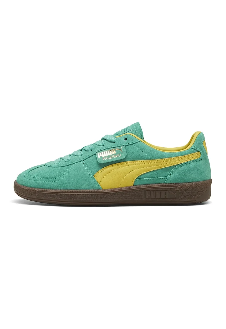 Pantofi sport Palermo de piele intoarsa si piele, Verde persan/Galben mustar