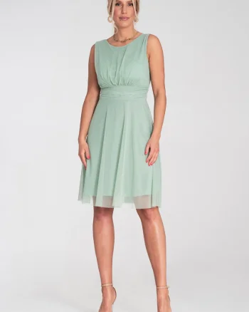 Rochie  eleganta, decolteu la spate, din plasa, menta,