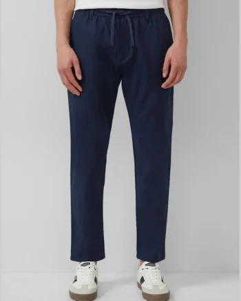 Pantaloni chino, barbati, Detroit, din amestec de in si bumbac, talie elastica, Bleumarin inchis