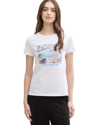 Tricou de bumbac cu imprimeu foto, Alb/Albastru deschis