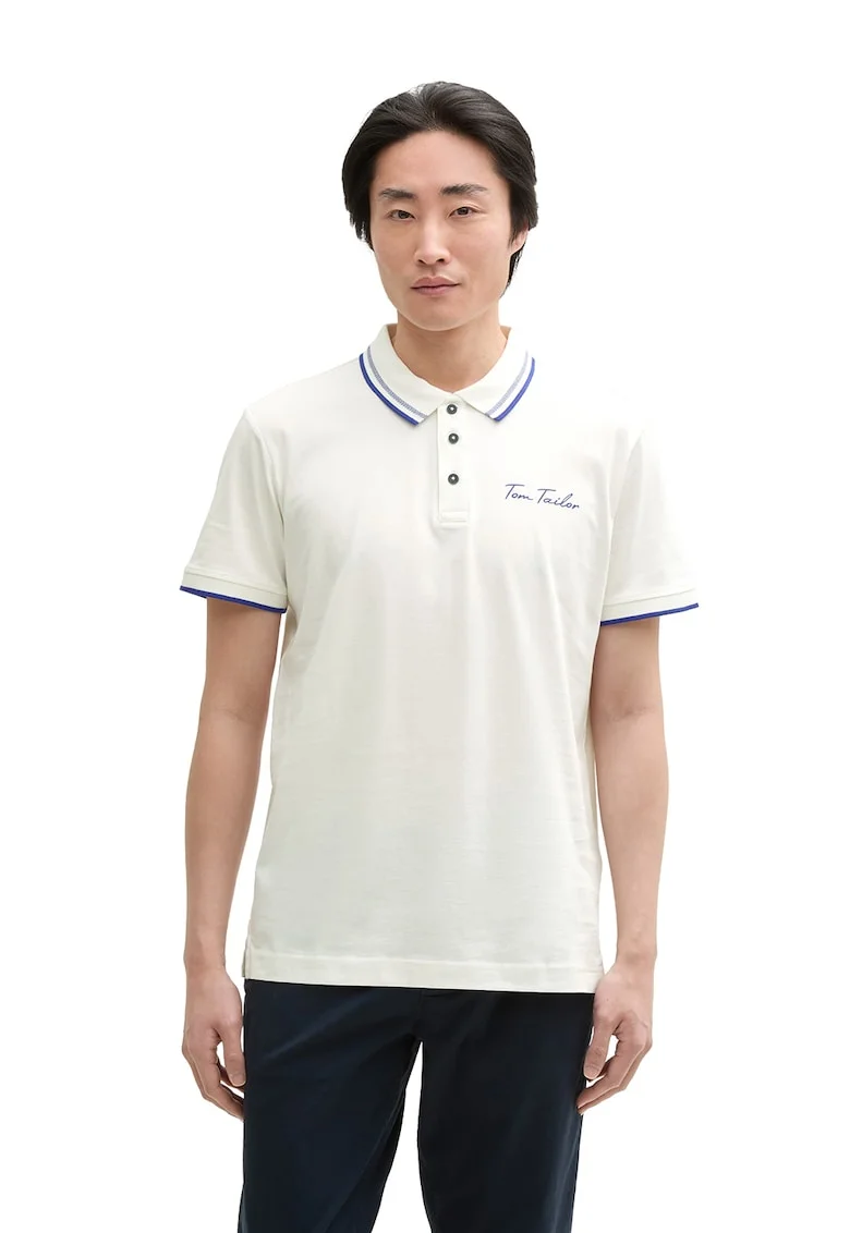 Tricou polo cu logo discret, Alb murdar