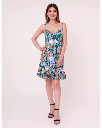 Rochie cu detaliu volane si model floral Forever Yours, Verde/Albastru lavanda
