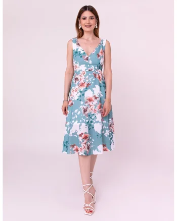 Rochie midi Morning Petals, Alb/Albastru lavanda