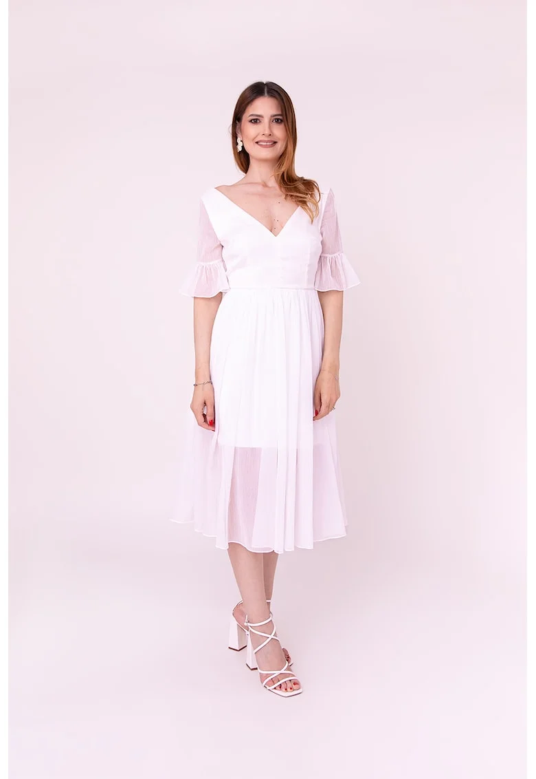 Rochie midi cu decolteu in V Promise, Alb