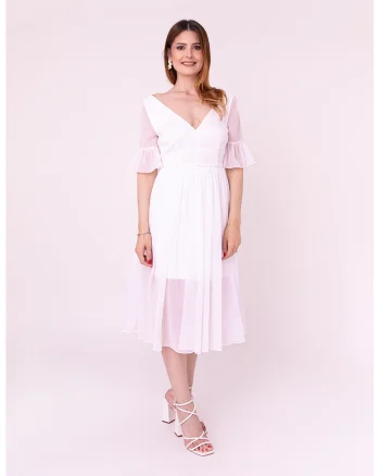 Rochie midi cu decolteu in V Promise, Alb