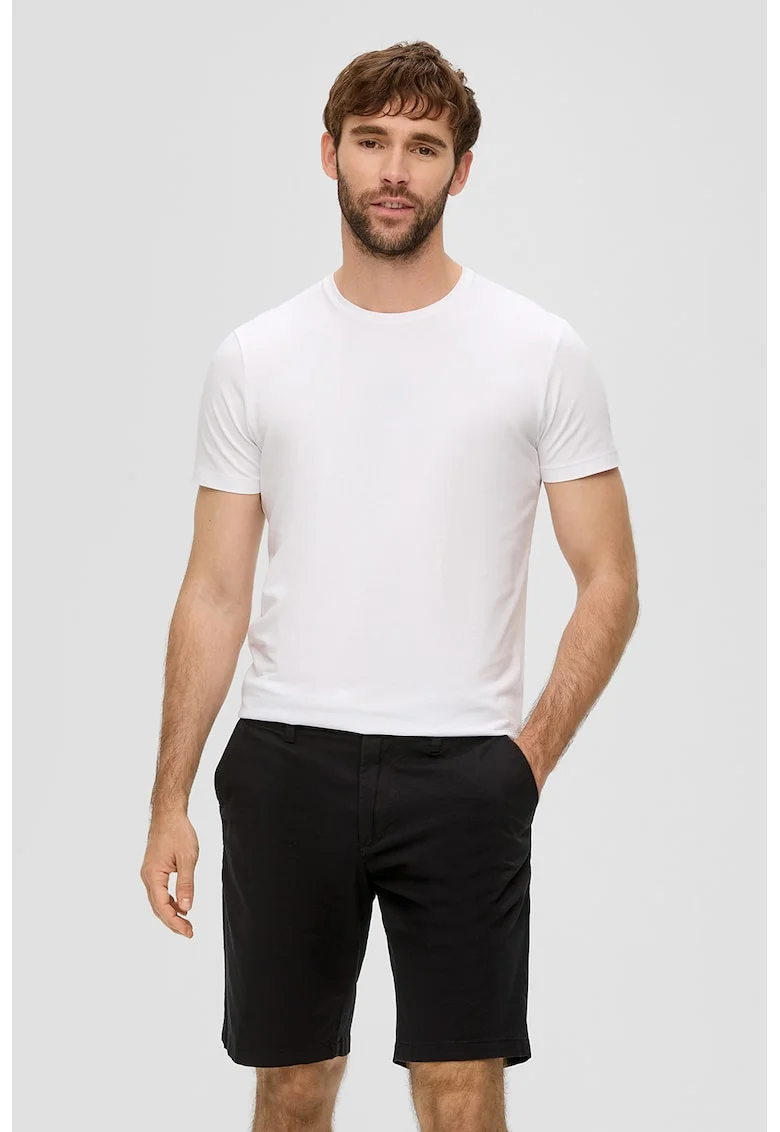 Pantaloni scurti de bumbac cu terminatii plisate, Negru