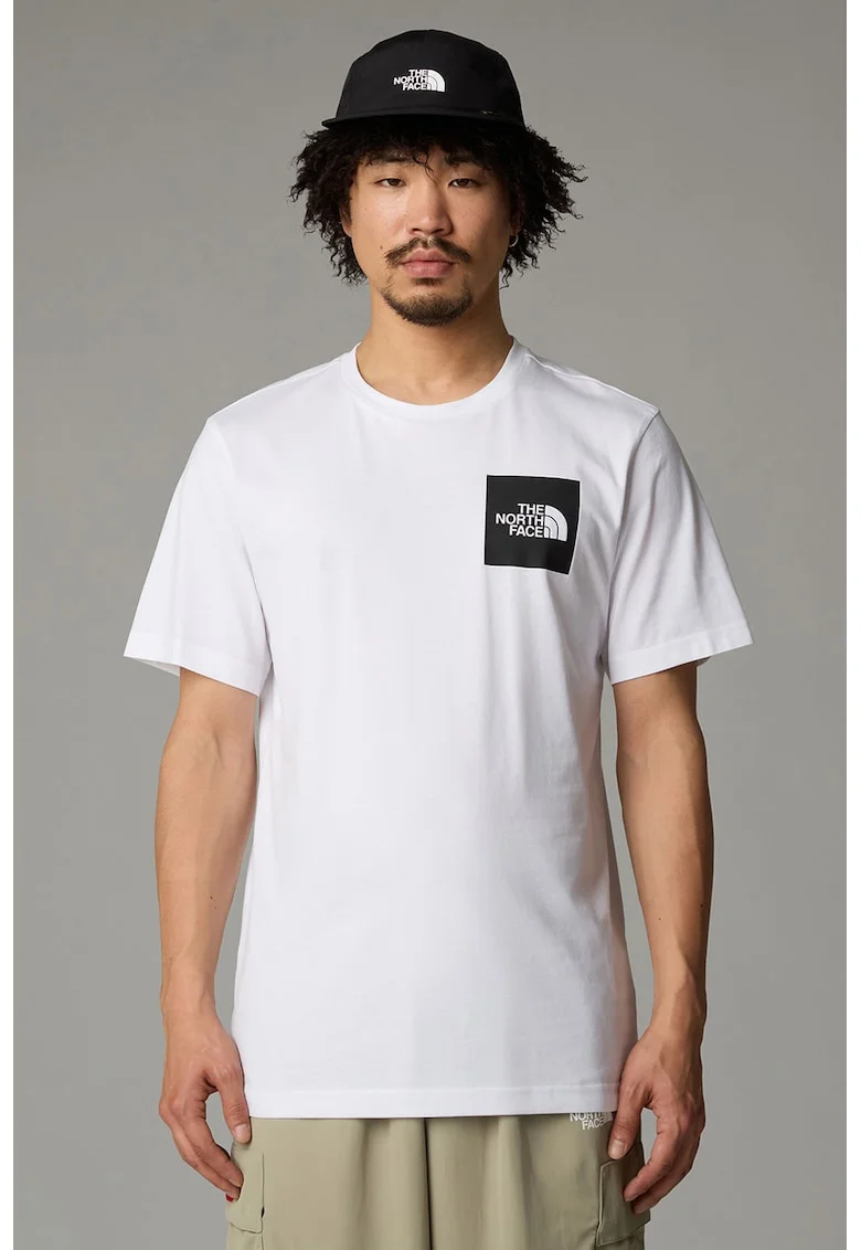 Tricou cu decolteu la baza gatului si logo pe piept, Alb/Negru