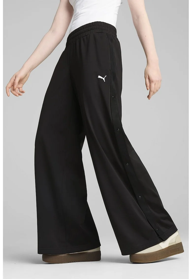 Pantaloni cu croiala ampla si garnituri laterale cu capse ESS, Negru