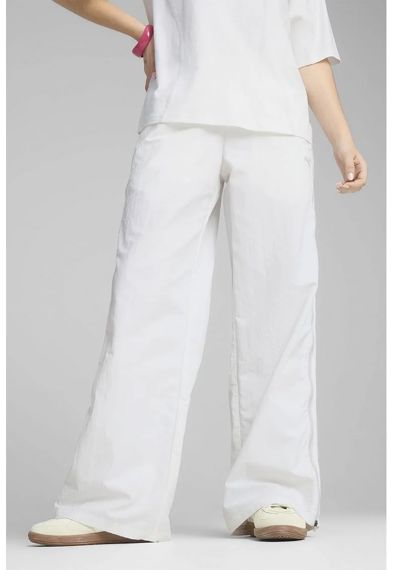 Pantaloni cu croiala ampla si slituri laterale cu fermoar, Alb optic