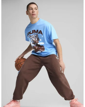 Tricou din bumbac cu imprimeu si decolteu la baza gatului, Maro inchis/Albastru deschis