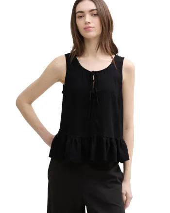 Bluza din amestec de in cu funde, Negru