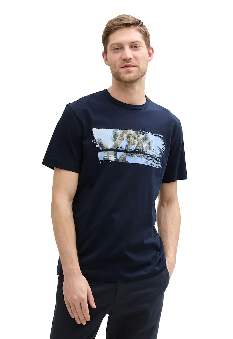Tricou de bumbac cu palmier, Albastru deschis/Bleumarin