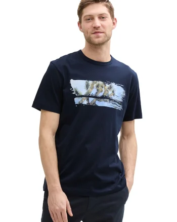 Tricou de bumbac cu palmier, Albastru deschis/Bleumarin