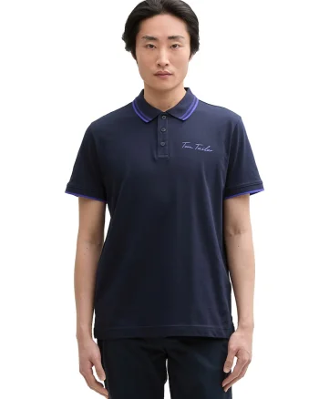 Tricou polo cu logo discret, Bleumarin