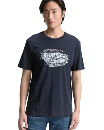 Tricou de bumbac cu imprimeu, Bleumarin