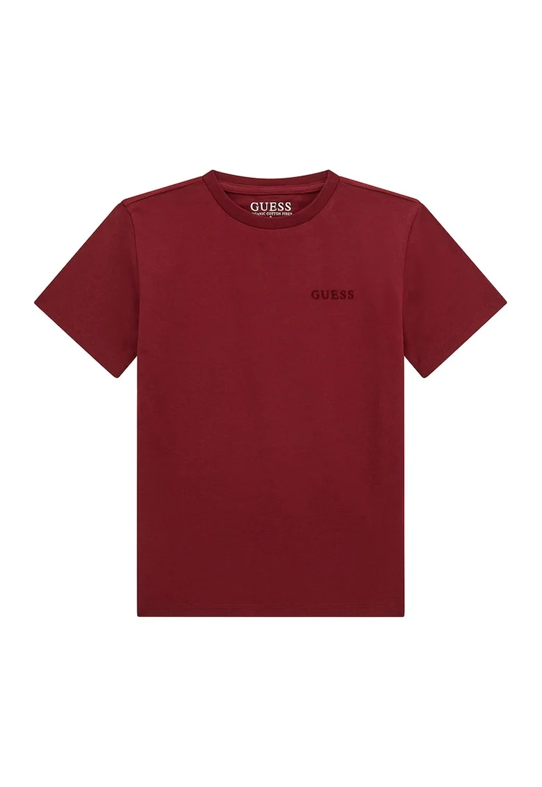 Tricou din bumbac cu imprimeu logo contrastant, Rosu inchis