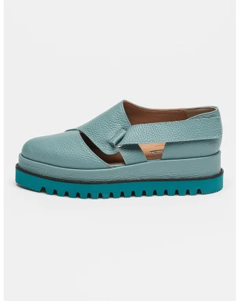 Pantofi wedge de piele, Albastru petrol
