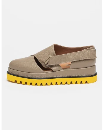 Pantofi wedge de piele, Maro taupe deschis