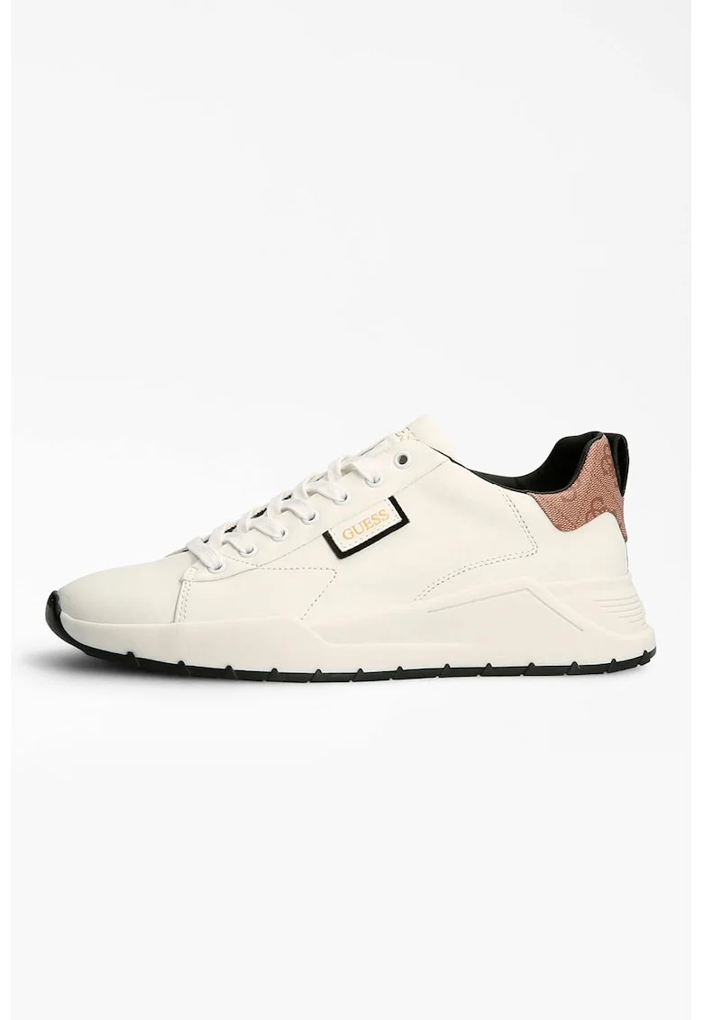 Pantofi sport din piele si piele ecologica cu logo, Alb murdar
