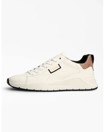 Pantofi sport din piele si piele ecologica cu logo, Alb murdar