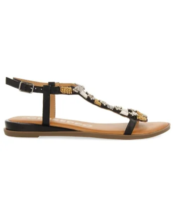 Sandale de piele cu margele, Negru