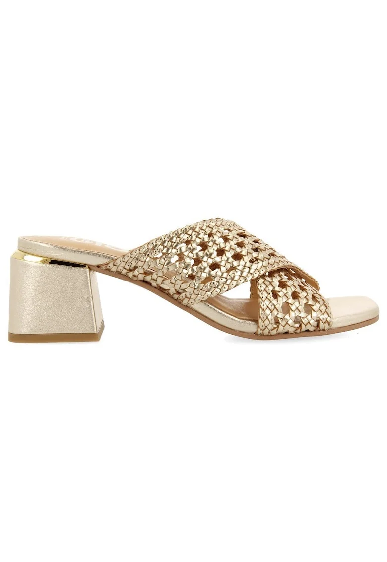 Sandale de piele cu barete impletite Clarcona, Auriu