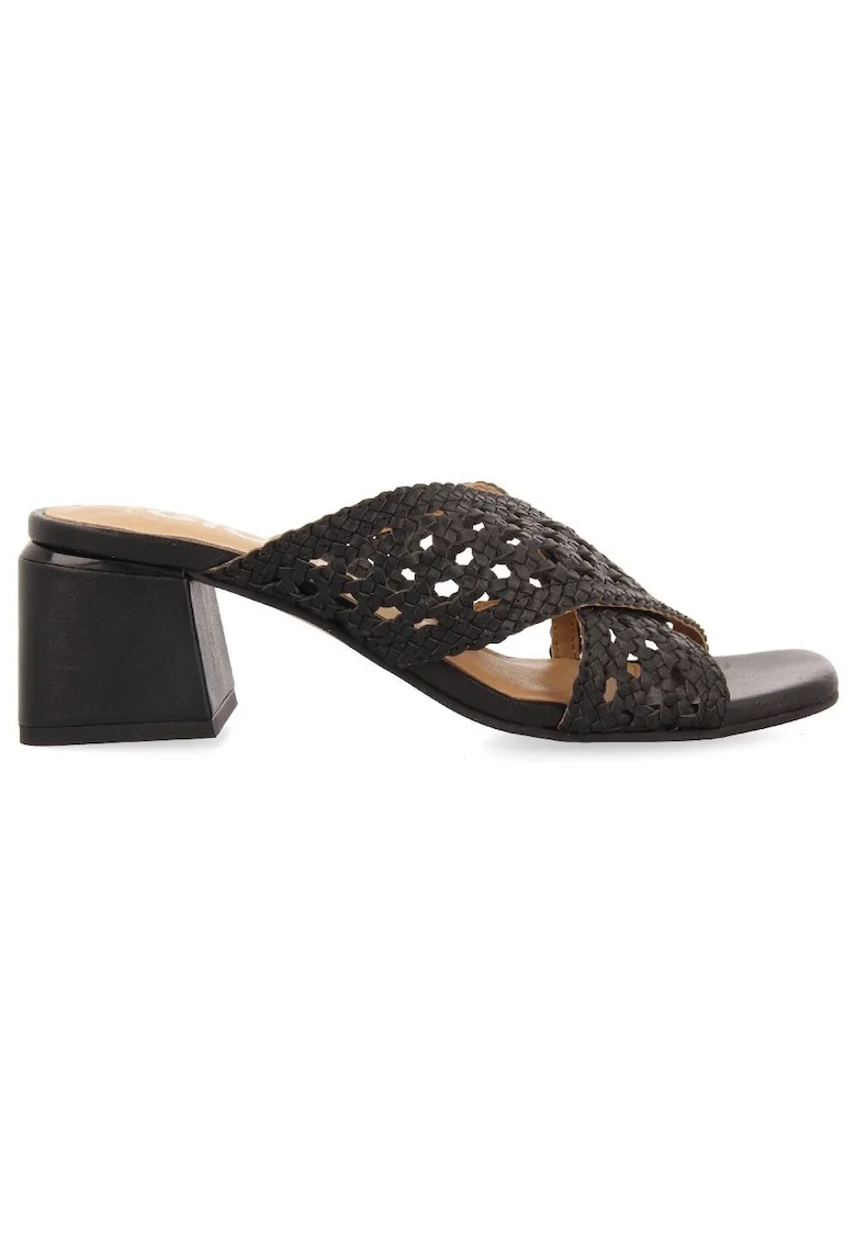 Sandale de piele cu barete impletite Clarcona, Negru